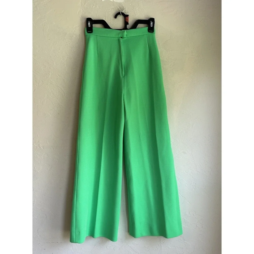 Vintage 1970s Handmade Lime Green Wide Leg Flare Pants 25 Preppy Retro Mod Disco - Picture 1 of 9
